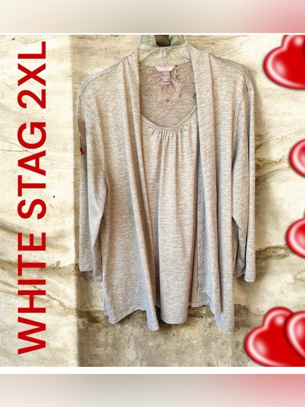 NWOT Beige Shacket Lace embroidery Detail. Lightweight blouse + jacket combo 2XL